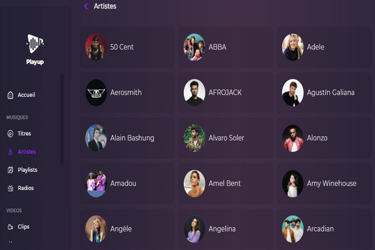 Rubrique artistes de Playup