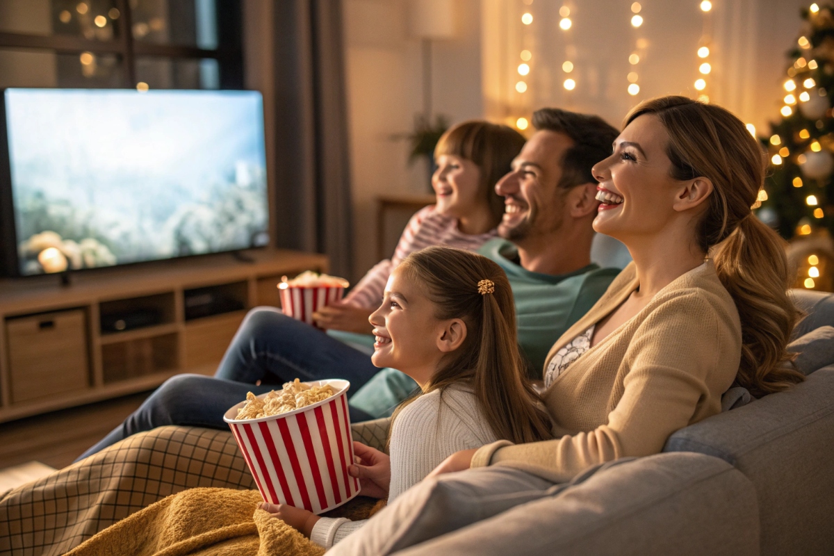 Une famille regardant une comédie