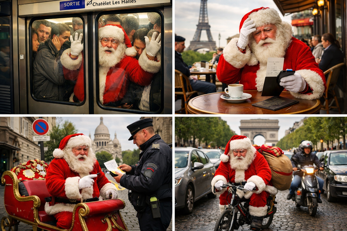 Santa confronté aux situations absurdes de la vie parisienne