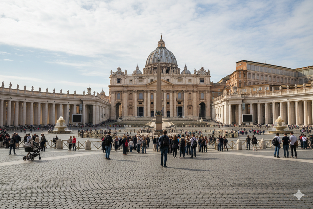 Un plan large de la place Saint-Pierre à Rome