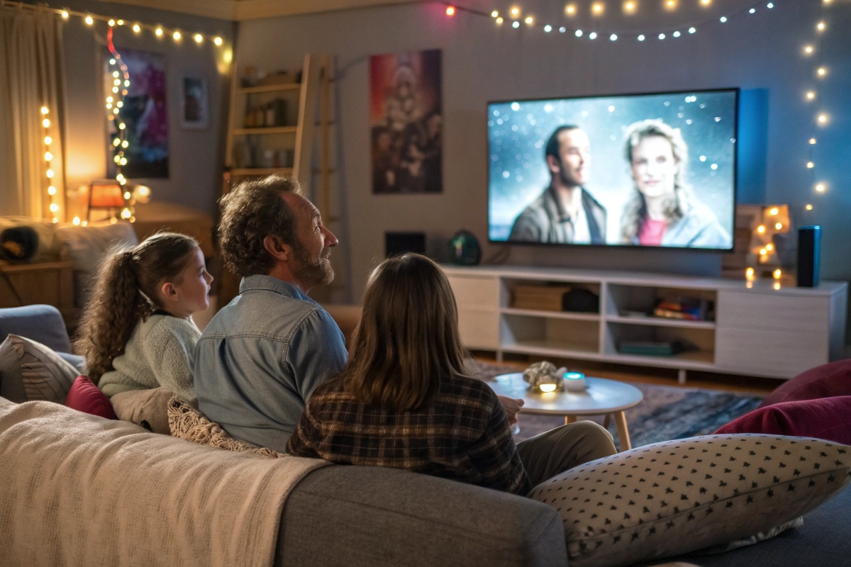 Une famille regardant un film en streaming