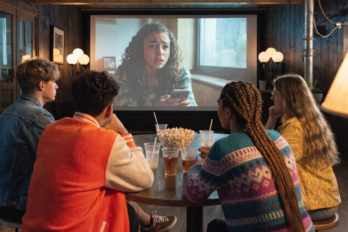 Des amis regardant un film