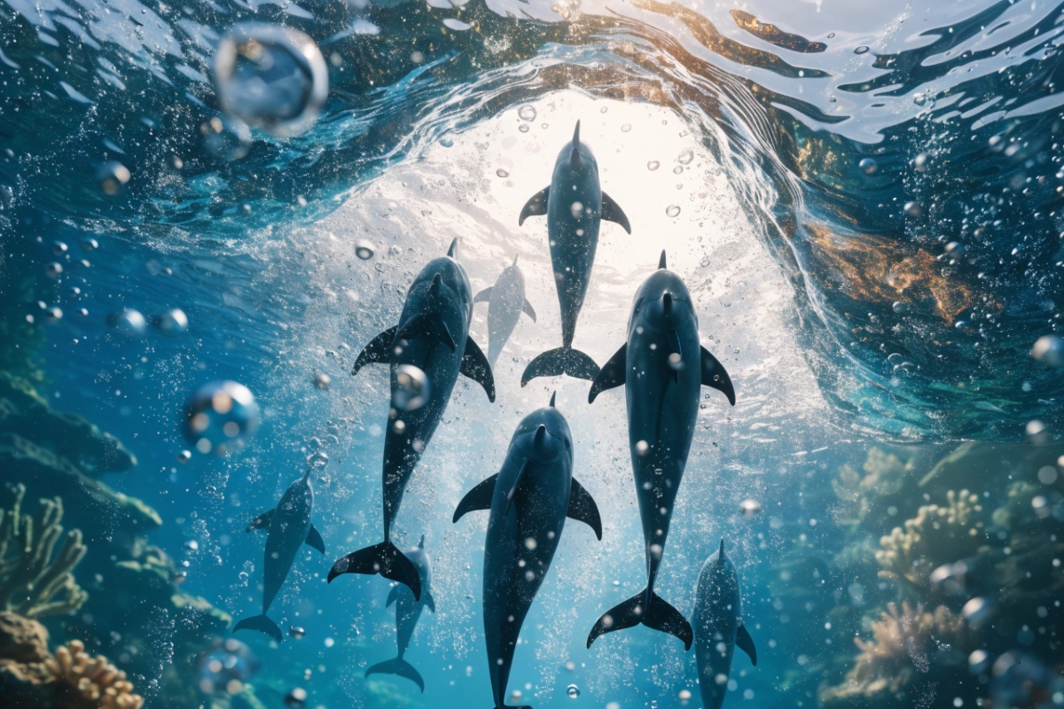 Des dauphins nageant vers la surface