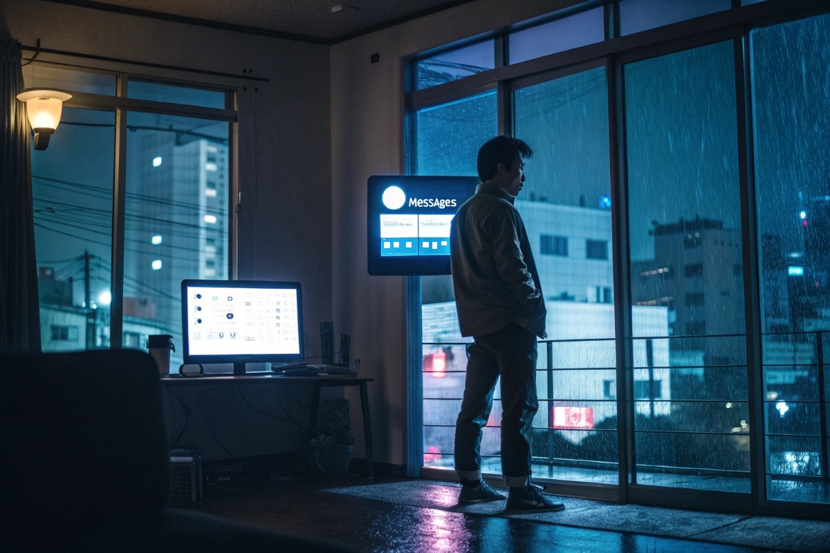 Un homme entouré d’écrans numériques