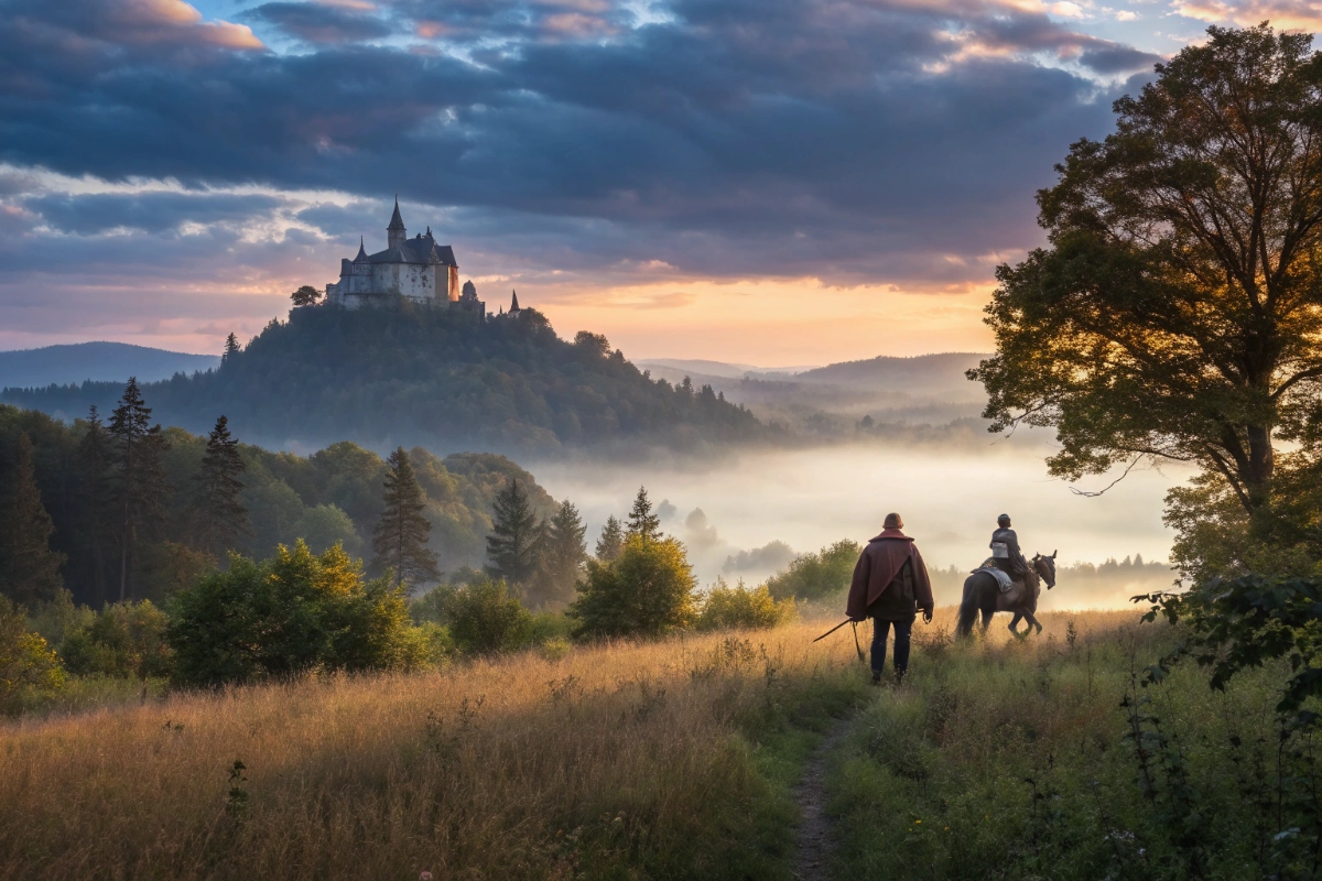 Paysage fantastique de conte slave avec château médiéval