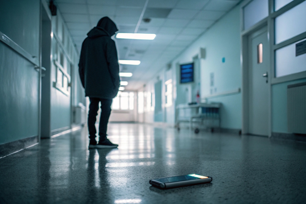 Personnag isolé dans un couloir d'hôpital 