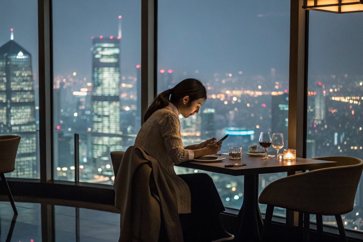 Jeune femme regardant son téléphone