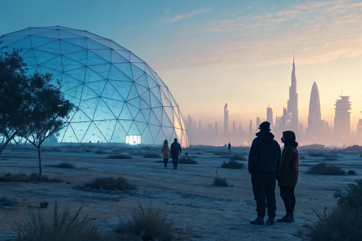Cité futuriste sous dôme protecteur
