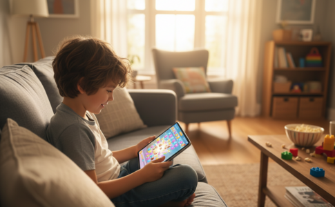 Un enfant qui joue à un jeu éducatif sur tablette