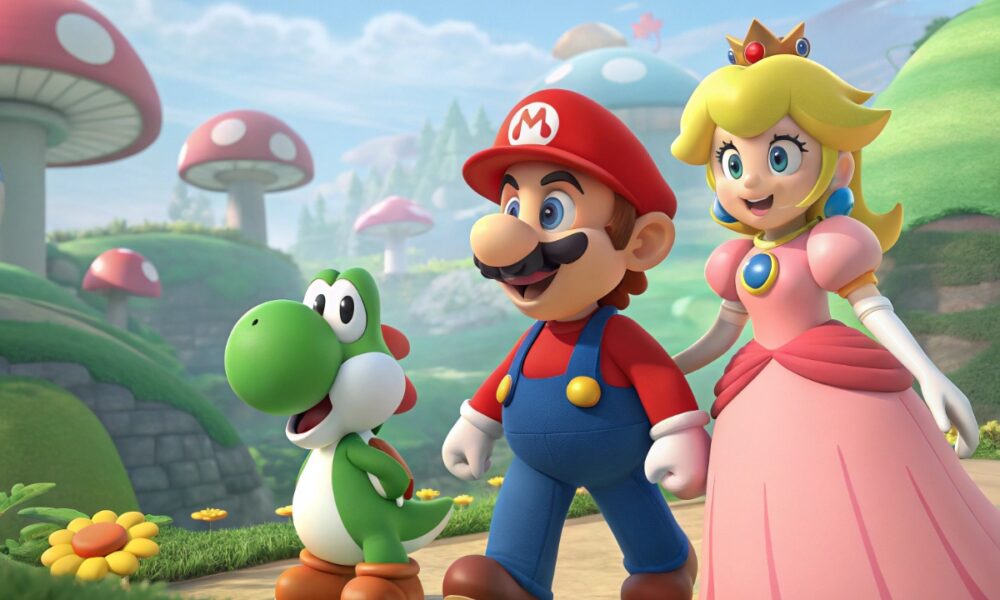 Les personnages Mario, Yoshi et Peach