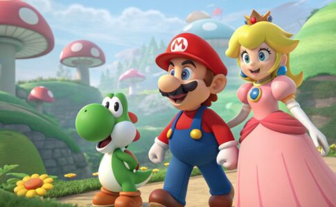 Les personnages Mario, Yoshi et Peach