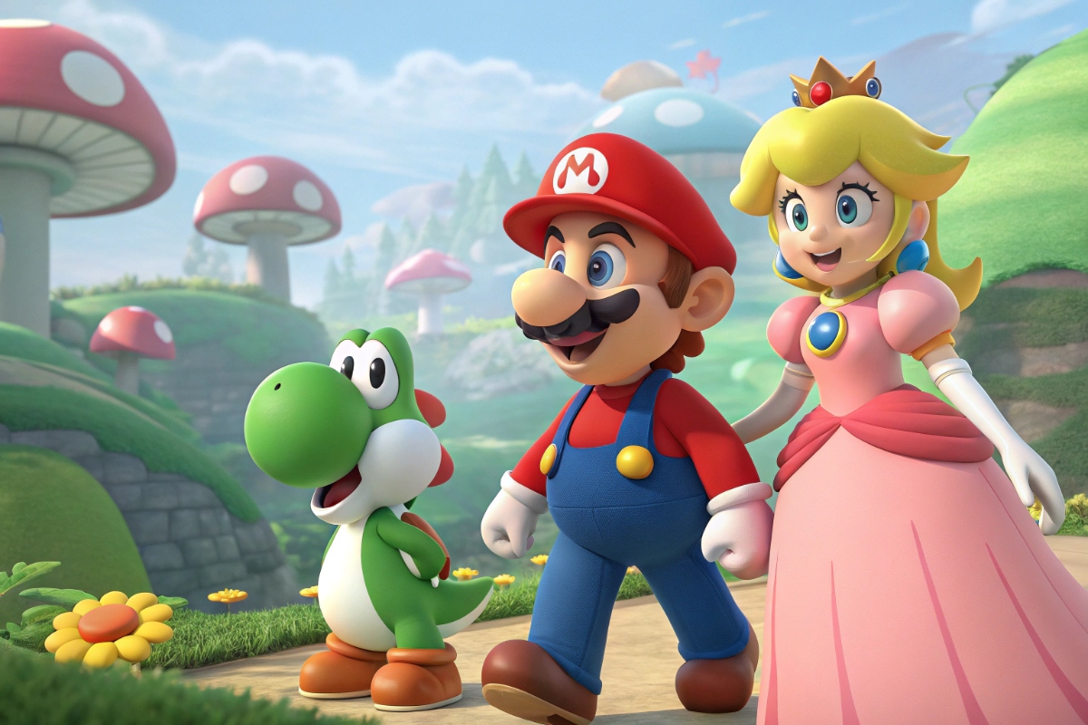 Les personnages Mario, Yoshi et Peach