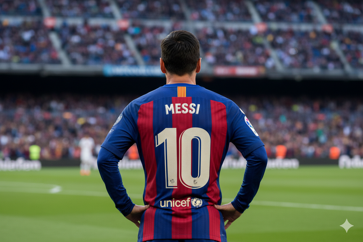 Joueur avec le maillot FC Barcelone de Lionel Messi