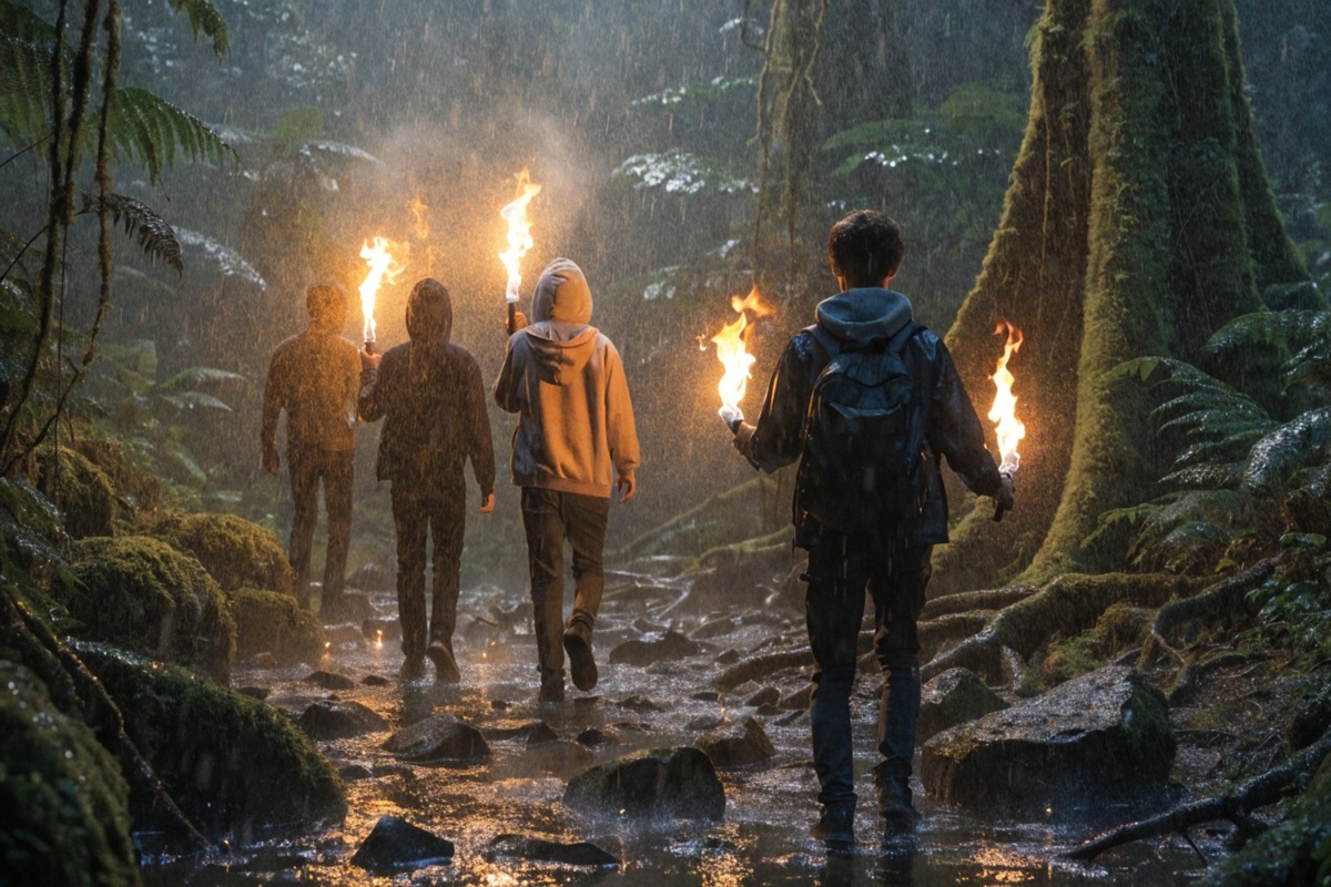 De jeunes explorateurs dans une forêt