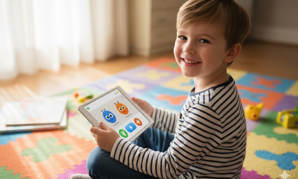 Enfant de 3 à 6 ans jouant à des jeux vidéo éducatifs