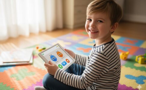 Enfant de 3 à 6 ans jouant à des jeux vidéo éducatifs