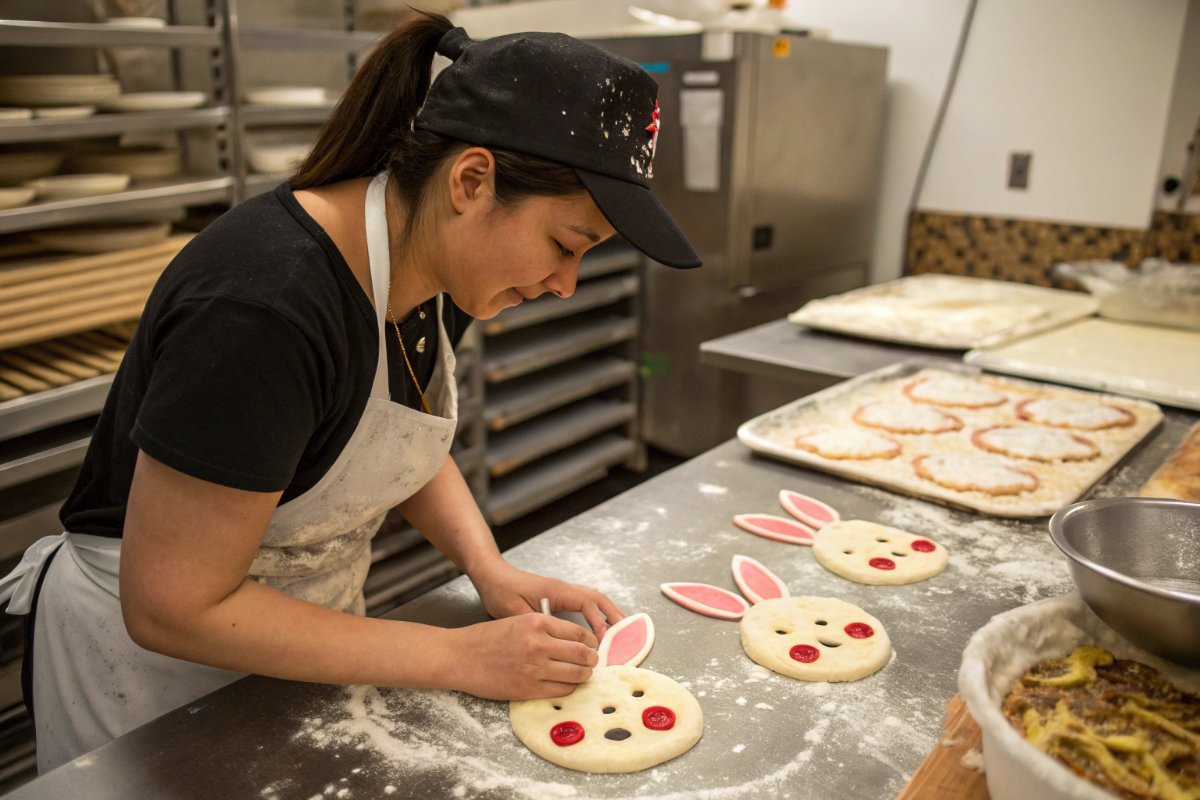 Pizza de Pâques en préparation