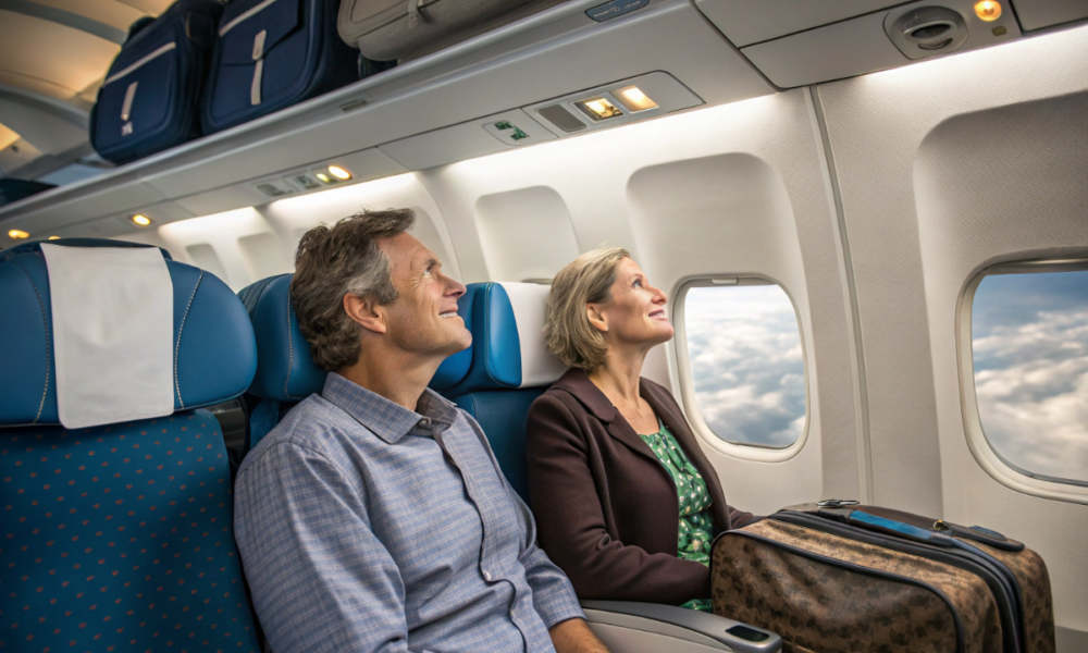 Un homme et sa femme qui font un voyage en avion