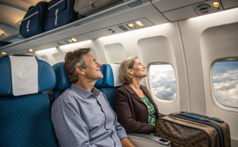 Un homme et sa femme qui font un voyage en avion
