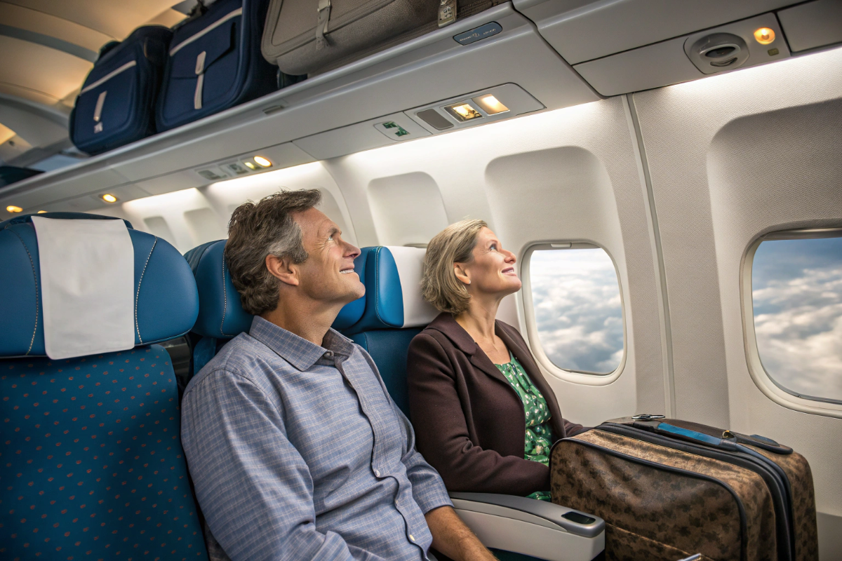 Un homme et sa femme qui font un voyage en avion