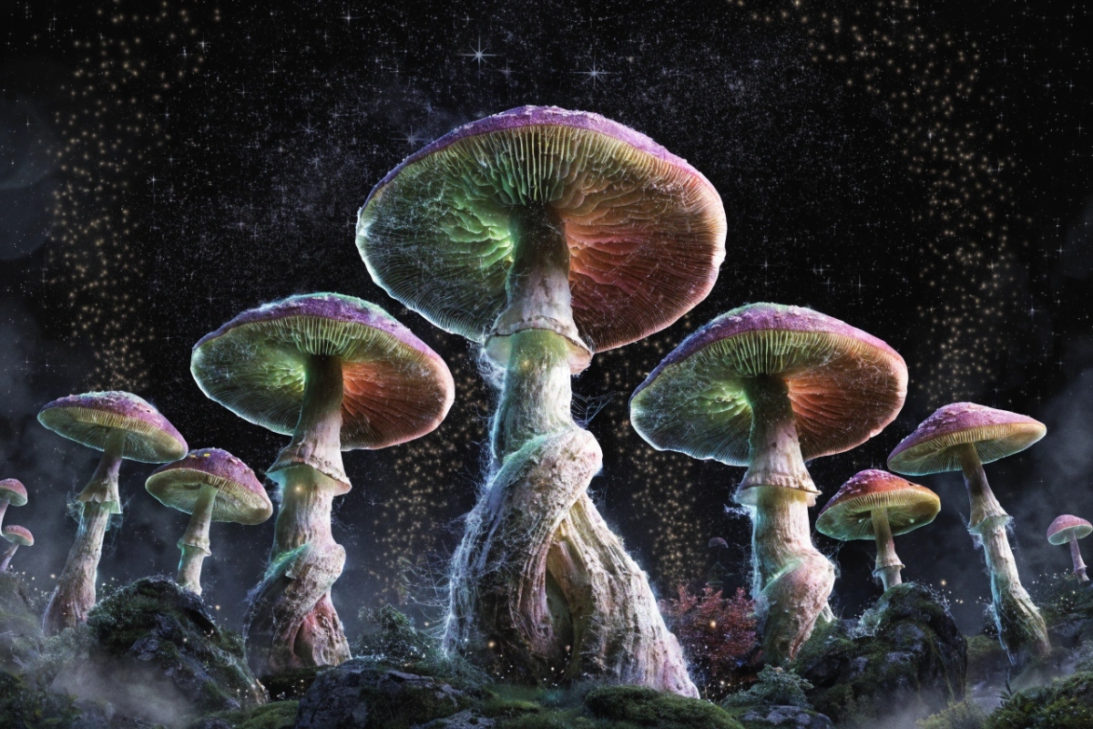 Forêt nocturne féerique avec lucioles  