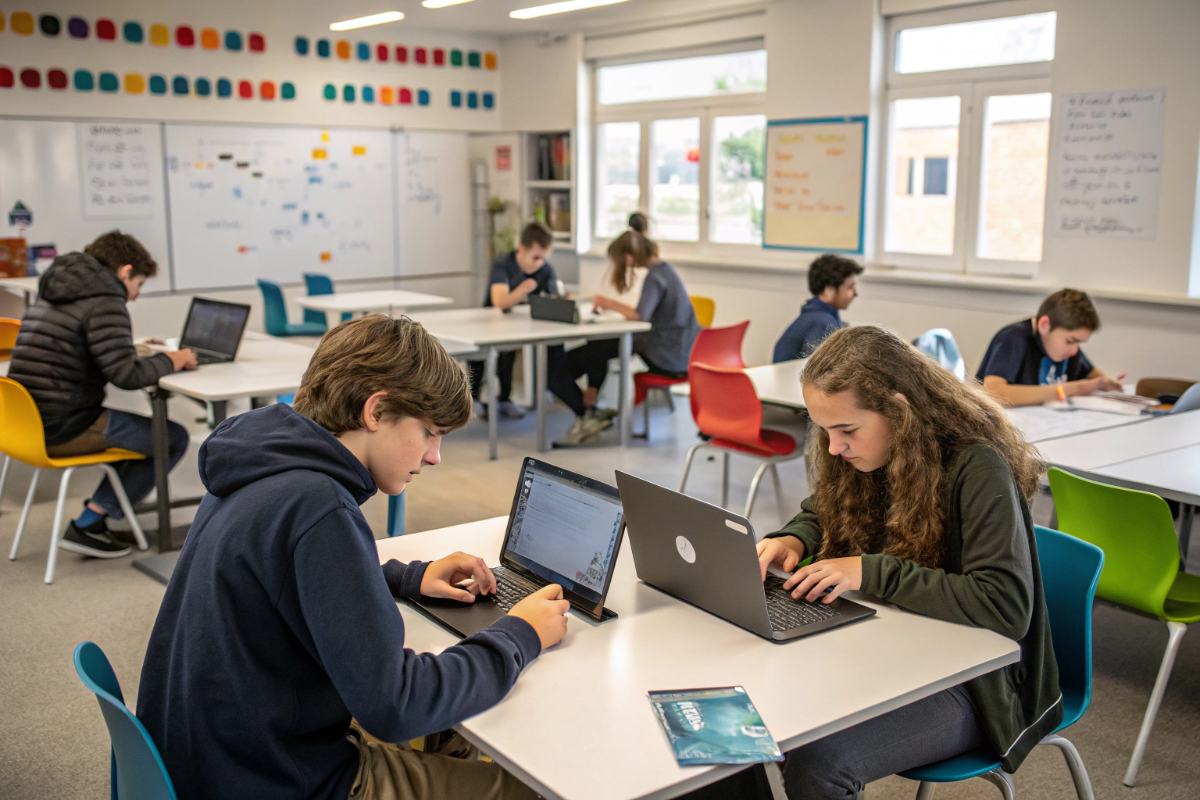 des adolescents connectés à l'école