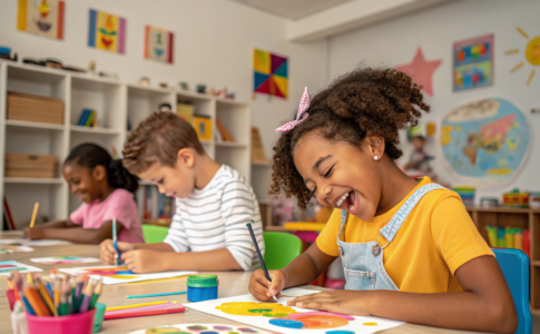 des enfants pendant des activités créatives