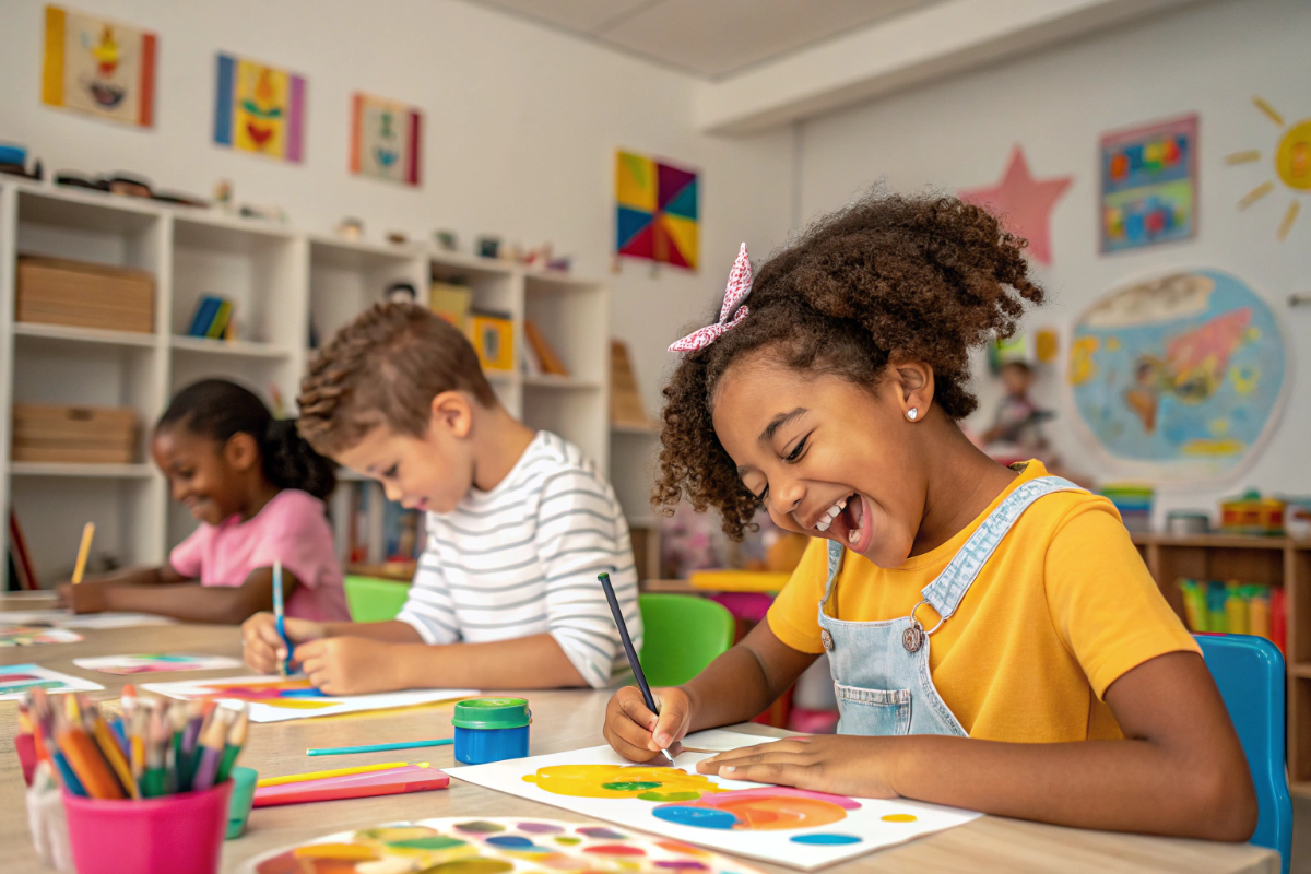 des enfants pendant des activités créatives