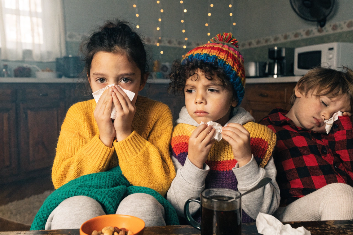 des jeunes enfants pendant la saison grippale