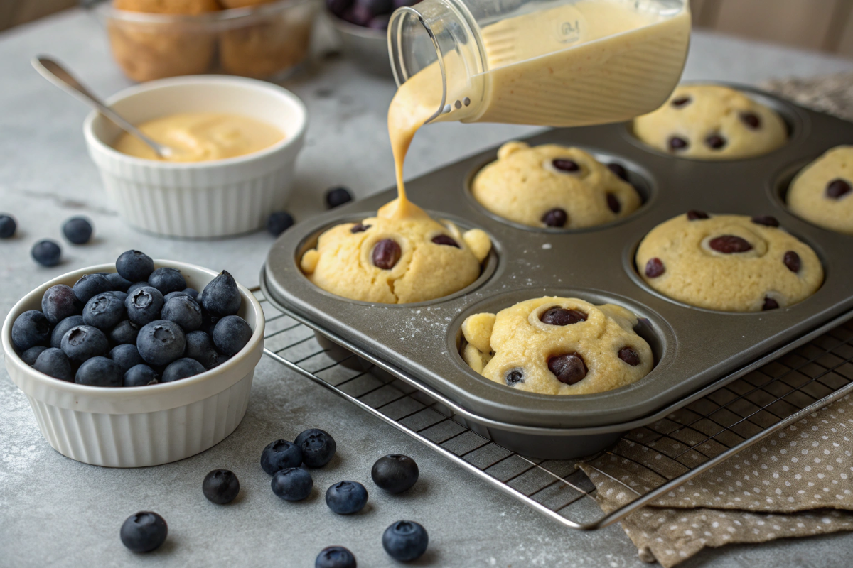 des muffins oursons à la myrtille en préparation