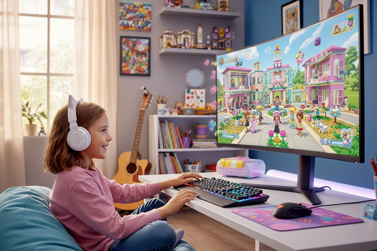 Une enfant qui joue sur PC