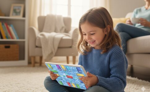 enfant jouant à un jeu de réflexion coloré comme Bus Jam Escape