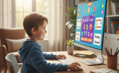 Un enfant qui joue à des jeux PC éducatifs