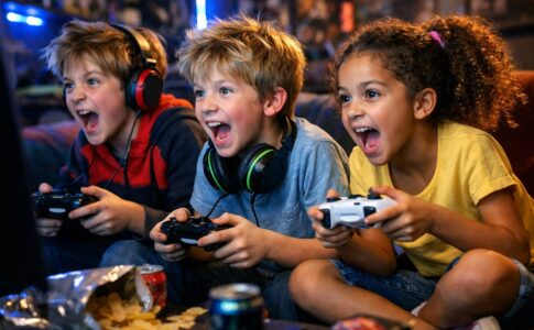 enfants TDAH en pleine partie de jeux vidéo