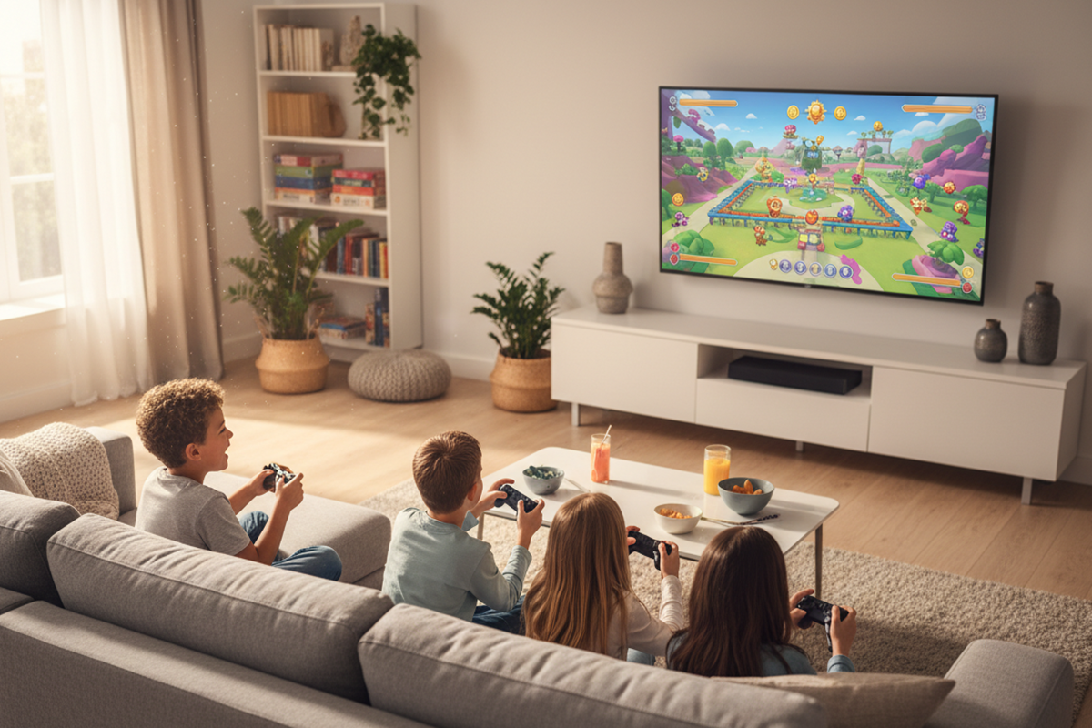 Des enfants qui jouent sur consoles