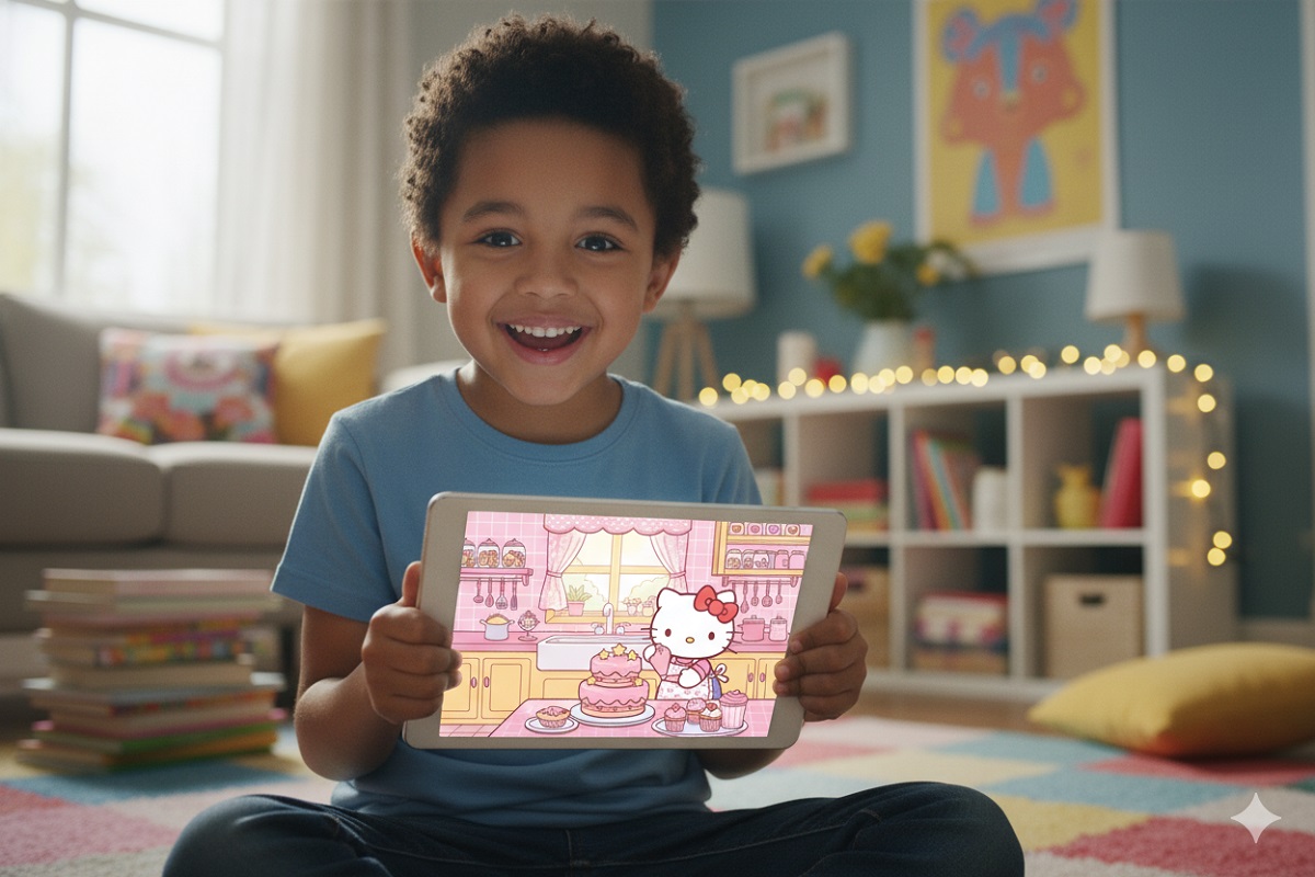 enfants jouant à un jeu inspiré de My Talking Hello Kitty