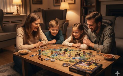 famille jouant à des jeux de société