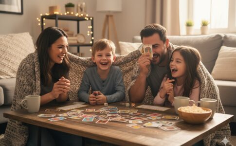 famille jouant à un jeu d’ambiance de la sélection de mars