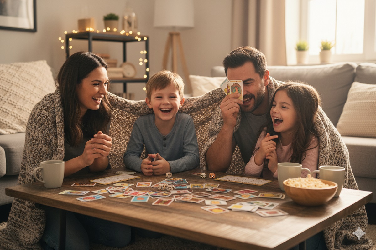 famille jouant à un jeu d’ambiance de la sélection de mars