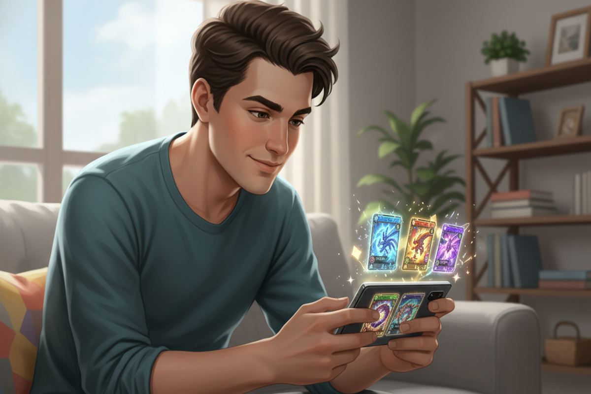 Illustration d’un joueur de JCC Pokémon Pocket