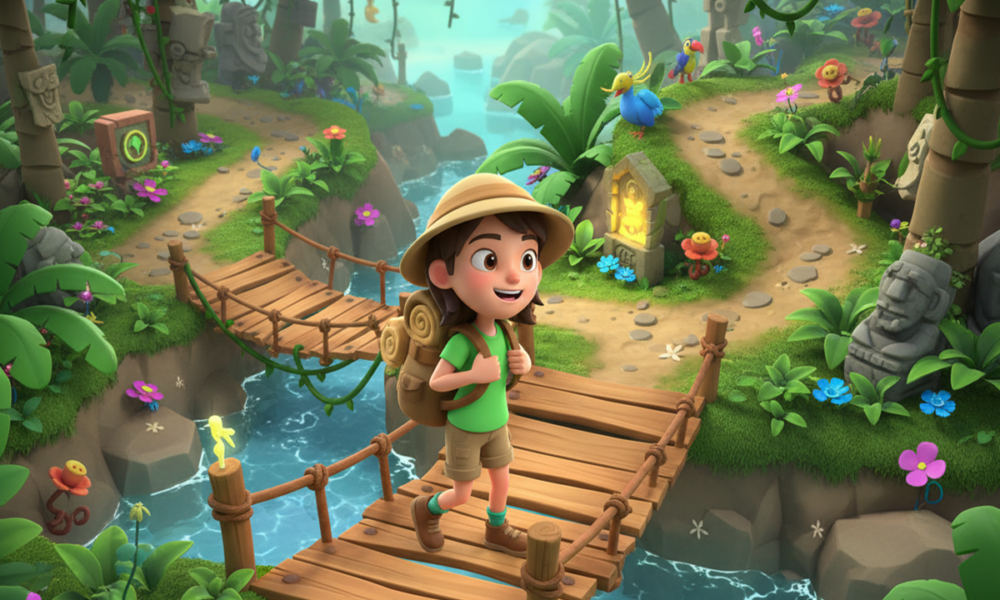 Gameplay d’un jeu d’exploration comme Dora : Sauvetage en forêt tropicale