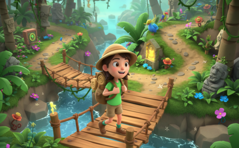 Gameplay d’un jeu d’exploration comme Dora : Sauvetage en forêt tropicale