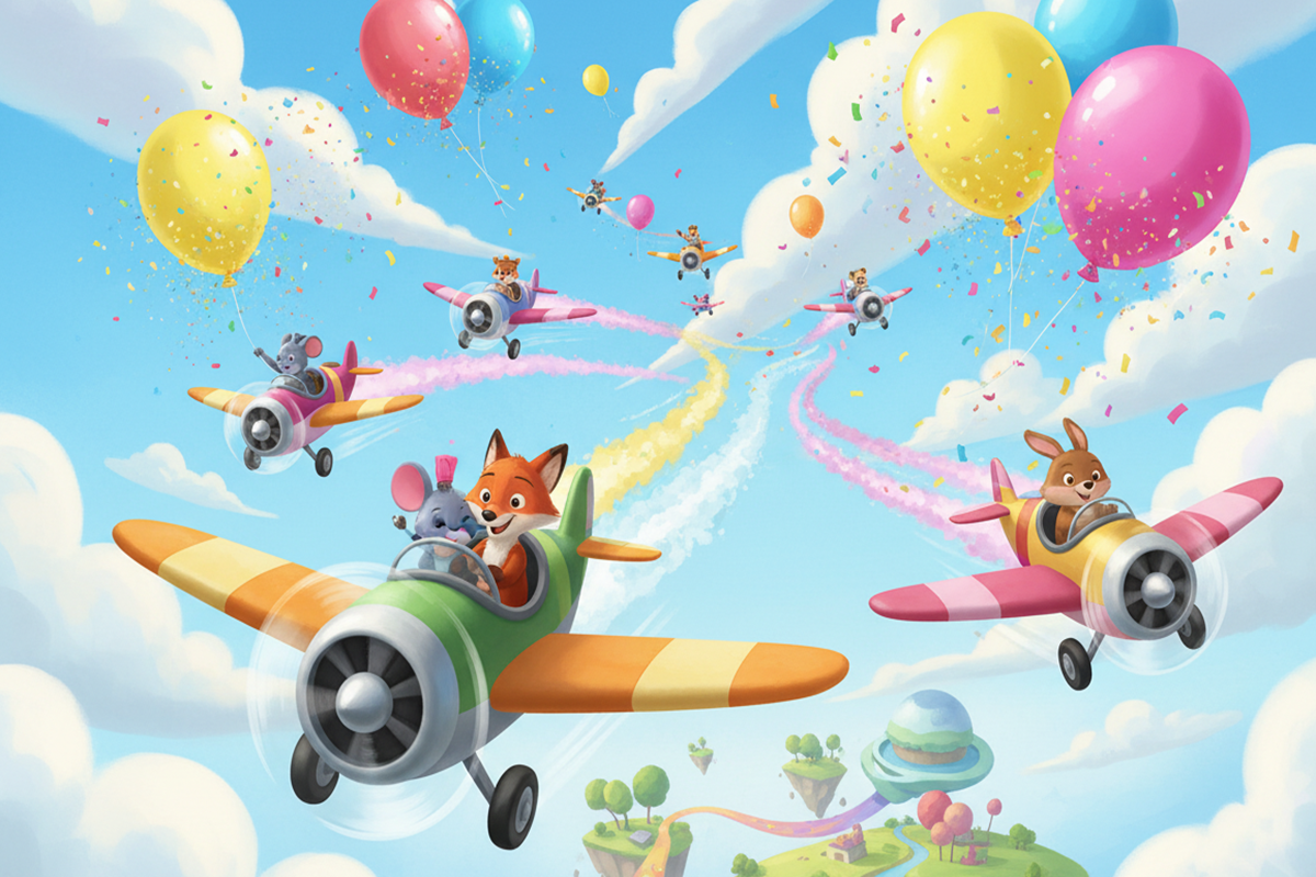 Illustration d’un jeu pour enfants comme Disney : Flight and Racing