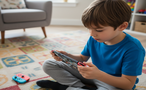 Un enfant qui joue à la Nintendo Switch