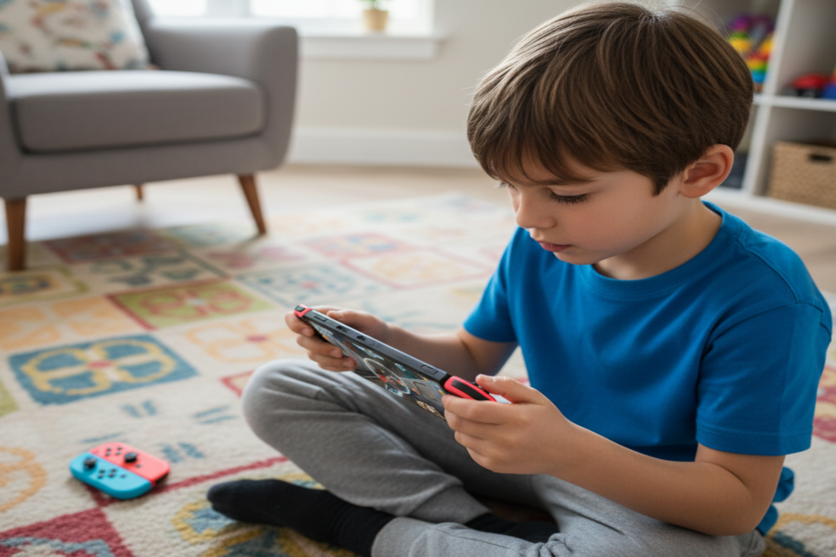 Un enfant qui joue à la Nintendo Switch