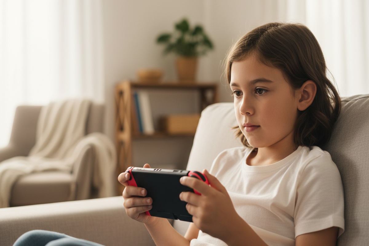 Une enfant qui joue sur Switch