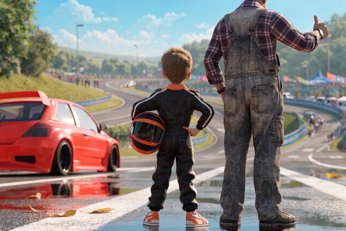 Un jeune pilote regardant la piste