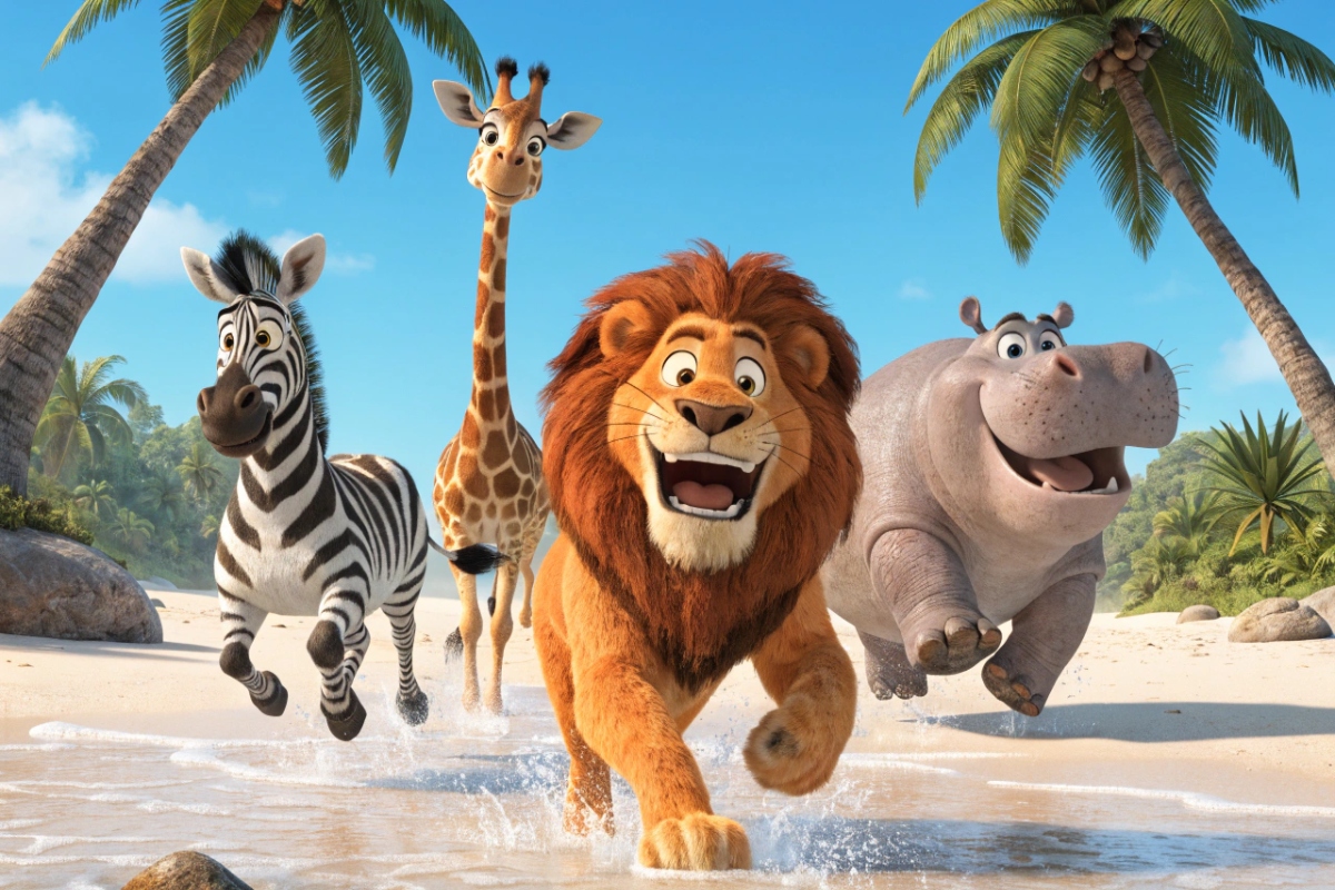 Quatre animaux comme ceux du film d’animation Madagascar