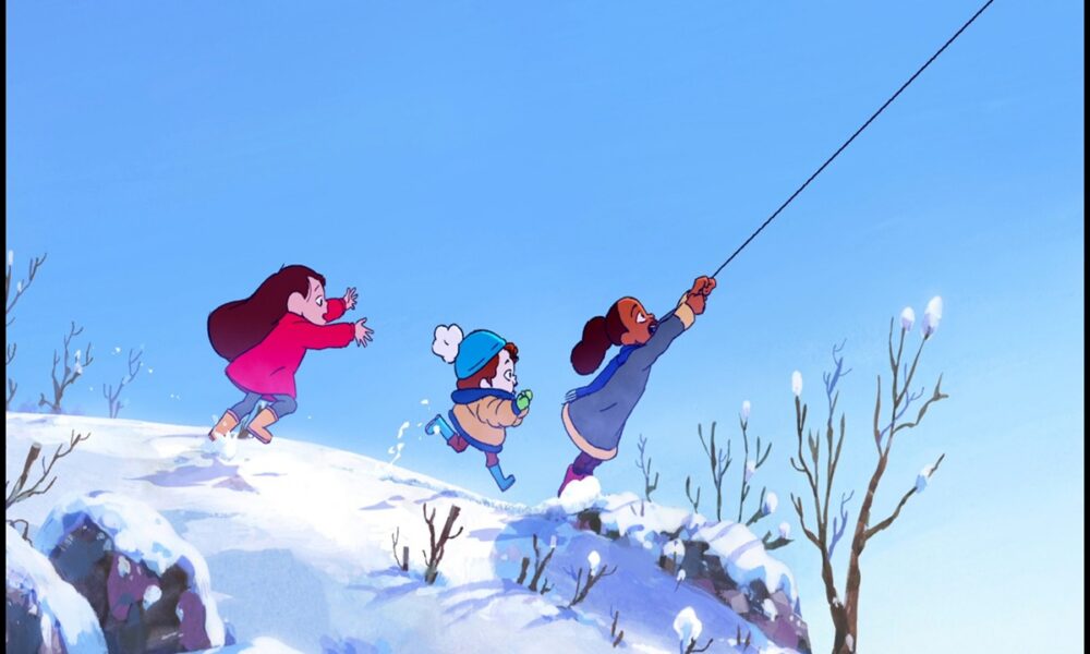 Jeanne et sa famille dans un décor hivernal