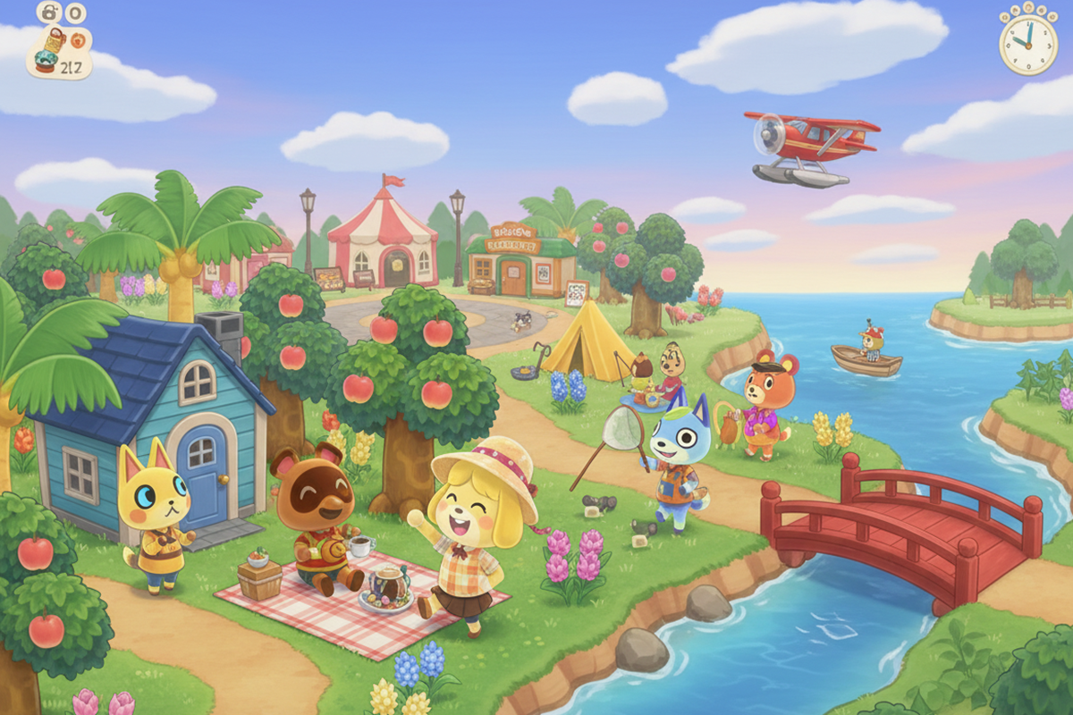 Gameplay d’un jeu de simulation similaire à Animal Crossing : New Horizons